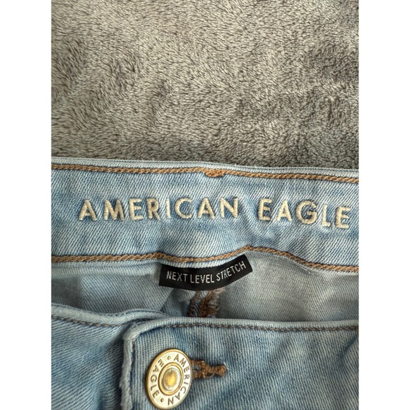 American Eagle Jeans Womens 12 Blue Low Rise Flare Distressed Light Wash - Picture 6 of 13